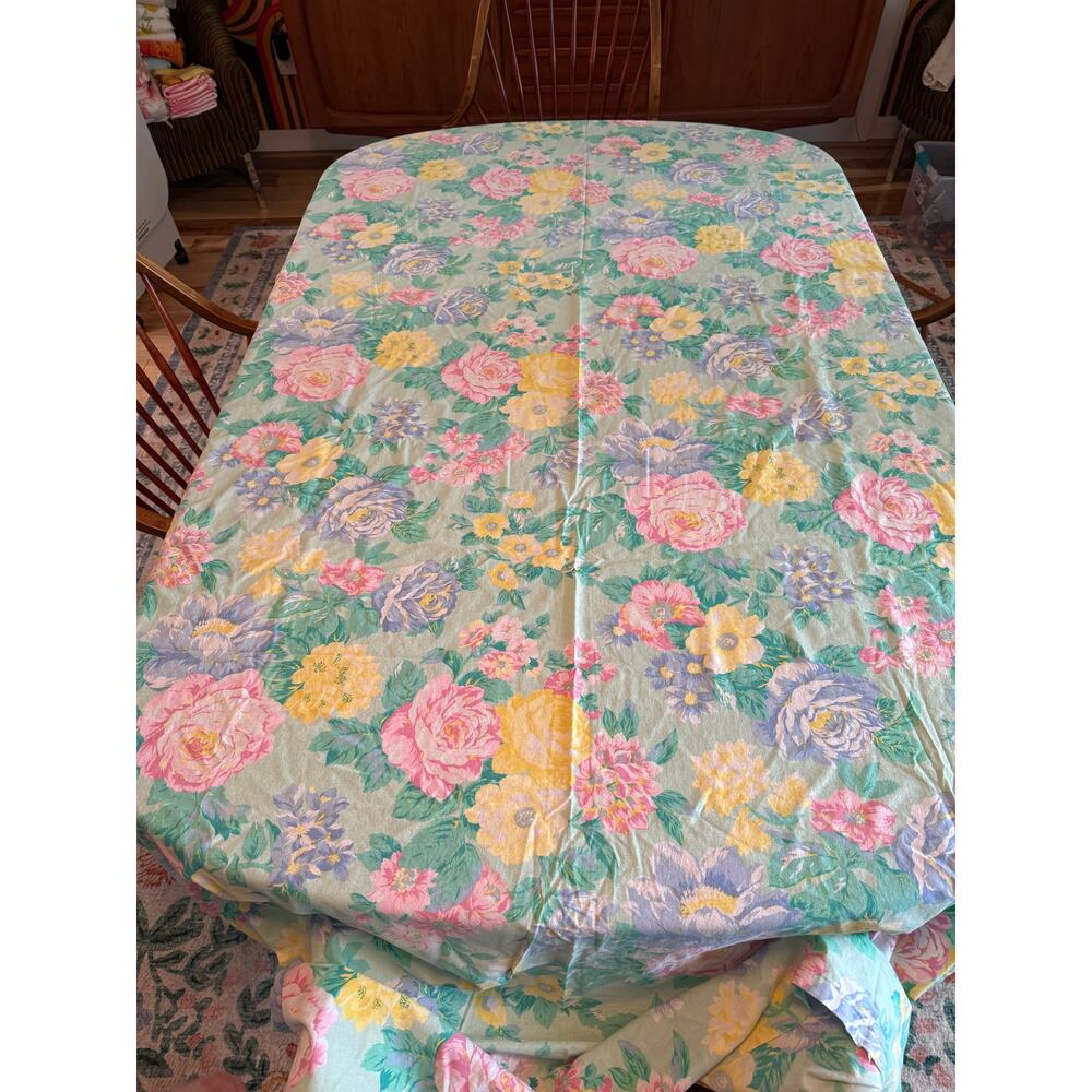 Vintage cottage core pastel table cloth